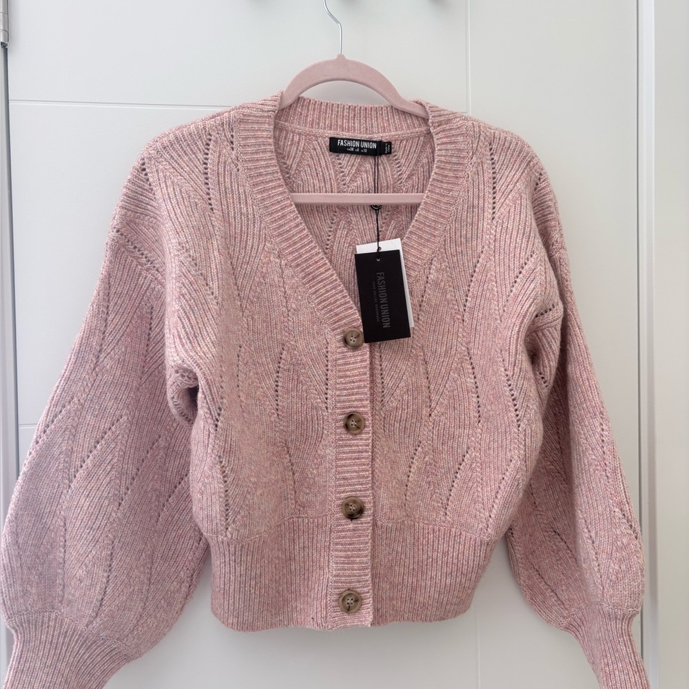 Fashion Union Light Pink Cable Knit Cardigan